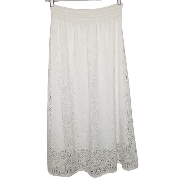 Magic Medium Skirt Knit Lace Cutout Hippie BoHo Romantic Maxi Stretch Waist - Picture 2 of 6